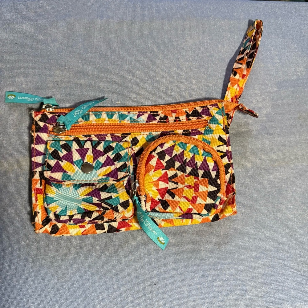 Lily Bloom Orange and Blue Geometric Clutch Vibrant Style